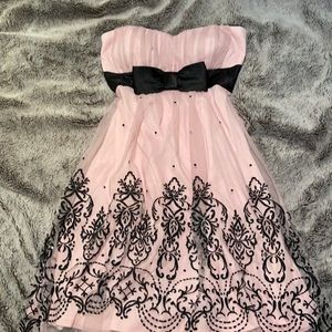 Strapless Baby Pink Black Bow tie Dress